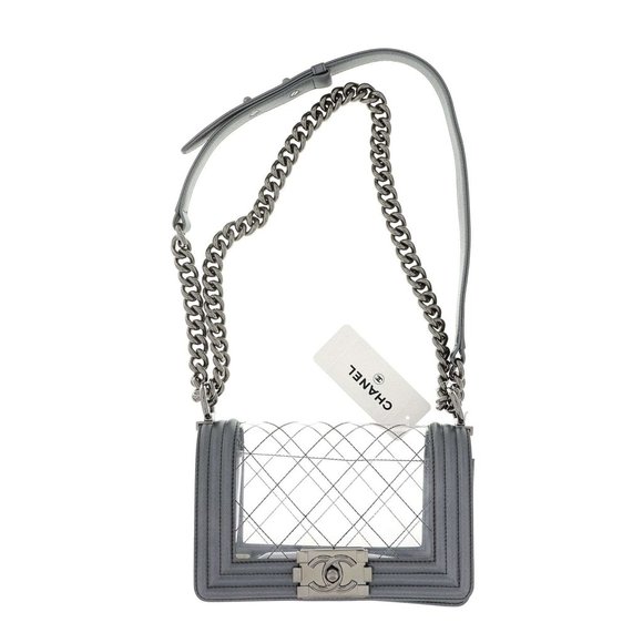 New Chanel Boy Naked Transparent PVC Bag Dark Silver Lambskin Leather - Picture 1 of 3